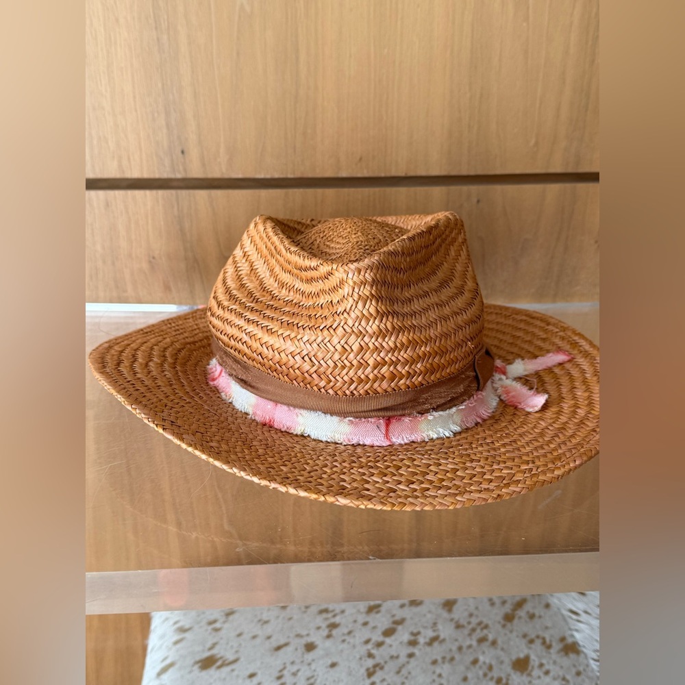 NWT Wyeth Huston Panama Boho Straw Hat with Pink Accents